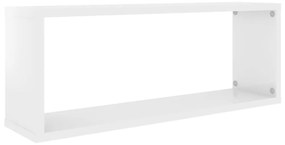 Prateleiras parede cúbicas 2 pcs deriv. madeira branco brilh.