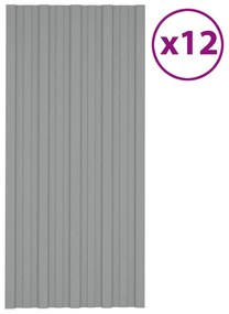 Painéis de telhado 12 pcs 100x45 cm aço galvanizado cinzento