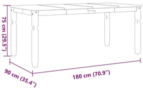 Mesa de jantar Corona 180x90x75 cm madeira pinho maciça cinza