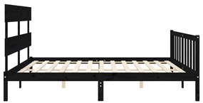 Estrutura de cama com cabeceira 200x200 cm madeira maciça preto