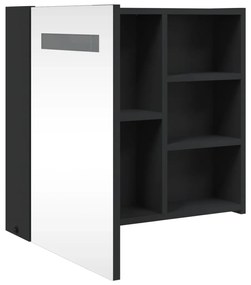 Armário espelhado p/ casa de banho c/ LEDs 60x13x52 cm preto