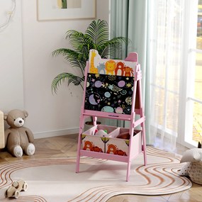 Quadro infantil com cavalete, dupla face, com 2 caixas de arrumação, para crianças dos 3 aos 8 anos, 49 x 53,5 x 113 cm, cor-de-rosa