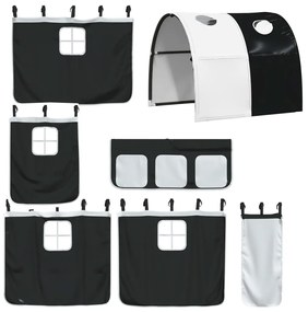 Cama alta criança c/ túnel 90x200 cm pinho maciço branco/preto