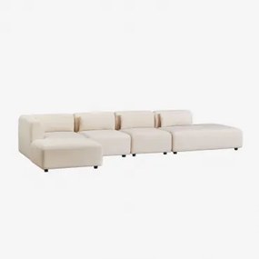Sofá Modular De Canto Em 4 Peças Com Chaise Longue Direita E Puff Fogler Linho Veludo Bege Linho - Sklum