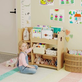 Móvel de arrumação infantil de 3 níveis 92 x 29 x 79 cm, estante para brinquedos com prateleiras abertas, natural