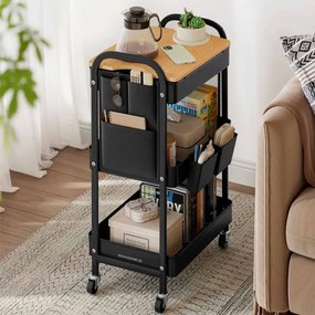 Carrinho de cozinha com 3 prateleiras com grelha metálica 30,6 x 44,3 x 74,2 cm Preto