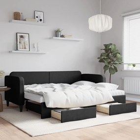 vidaXL Sofá-cama com gavetão e gavetas 80x200 cm tecido preto