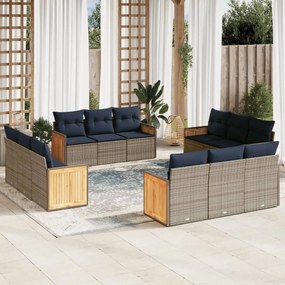 vidaXL 12 pcs conjunto sofás p/ jardim c/ almofadões vime PE cinzento