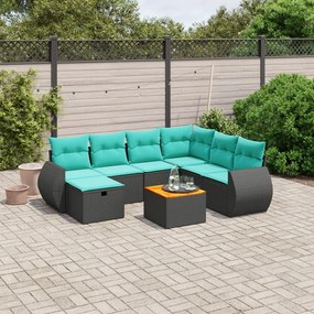 vidaXL 8 pcs conjunto de sofás p/ jardim c/ almofadões vime PE preto