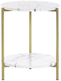 Mesa de apoio efeito de mármore branco com dourado REVA Beliani