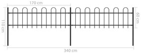 Cerca de jardim com topo em aros 3,4x0,6 m preto