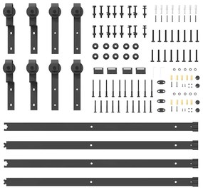 Kit de ferragens para porta deslizante 183 cm aço preto