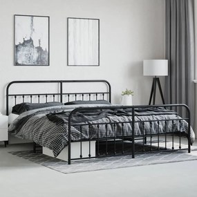 Estrutura de cama com cabeceira e pés 193x203 cm metal preto