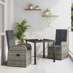 vidaXL Cadeiras de Jardim Reclináveis 3 pcs Cinzento 80 x 80 x 73 cm