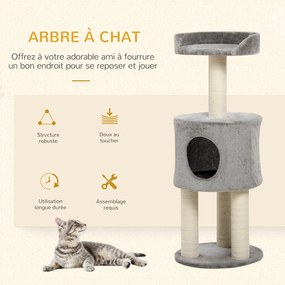 Arranhadores para gatos com arranhadores, árvore para trepar, casinha e plataforma de pelúcia, altura 103 cm, cinzenta