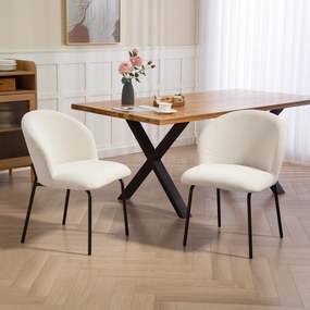 Conjunto de 2 cadeiras de jantar em veludo canelado, cadeiras de cozinha com pés em aço, 56 x 58 x 78 cm, creme