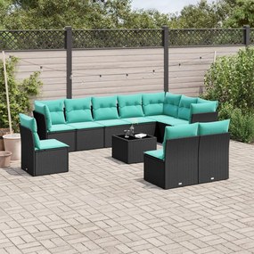vidaXL 11 pcs conjunto sofás de jardim c/ almofadões vime PE preto