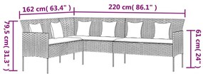 6 pcs conjunto de jantar p/ jardim c/ almofadões vime PE cinza