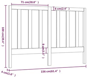 Cabeceira de cama 156x4x100 cm pinho maciço cinzento