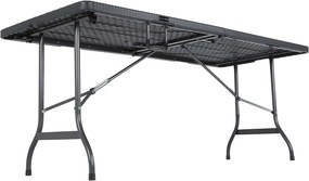Mesa de jardim dobrável com aspecto de rattan 180 x 75 x 73 cm Preto