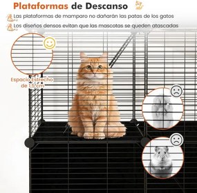 Gaiola grande para gatos 74 x 47 x 110 cm (ACESSORIOS NÃO INCLUIDOS) de 3 níveis de arame metálico para interiores Parque desmontável com 2 rampas Pre