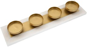 Castiçal Retangular em Metal Dourado e Mármore – 40x10x5 cm