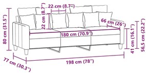 Sofá de 3 lugares tecido 180 cm cor creme