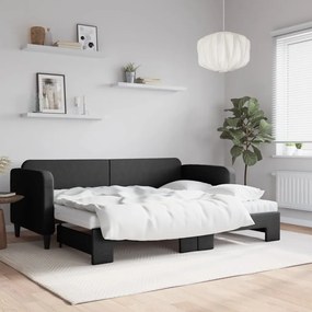 Sofá-cama com gavetão e colchões 80x200 cm tecido preto