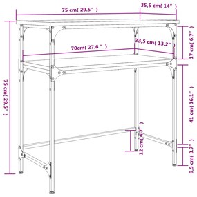 Mesa consola 75x35,5x75 cm derivados de madeira carvalho sonoma