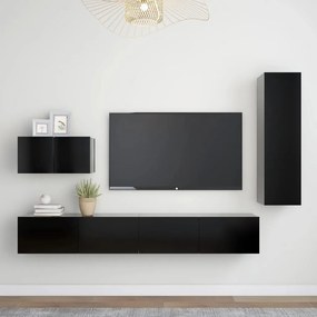 vidaXL 4 pcs conjunto de móveis de TV derivados de madeira preto