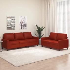 vidaXL 2 pcs conjunto sofás c/ almofadões couro artif. vermelho tinto