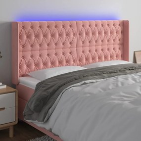 Cabeceira de cama c/ luzes LED veludo 183x16x118/128 cm rosa