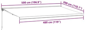Toldo retrátil manual 500x300 cm castanho