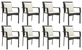 9 pcs conjunto de jantar p/ jardim c/ almofadões vime PE preto