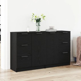 Buffets 2 pcs Madeira de Carvalho Preto 60x30x70 cm Madeira engenheira