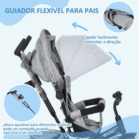 Triciclo para Bebés 2 em 1 de +12 Meses com Capota Dobrável Guiador Telescópico e Removível Bolsa e Porta-garrafas Cinza