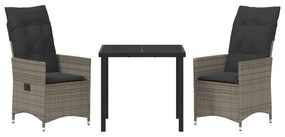 Conjunto de Jantar de Jardim com Almofadas Cinza Rattan Poliéster