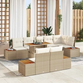 vidaXL Conjunto de Jantar Jardim 9 Peças com Almofadas Bege em Rattan Poliéster Acácia