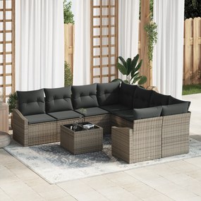 Conjunto de Jantar de Jardim de 9 Peças com Almofadas Cinza Rattan PE