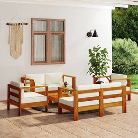 vidaXL 5pcs conj. lounge jardim c/ almofadões cor creme madeira maciça