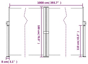 Toldo lateral retrátil 180x1000 cm branco