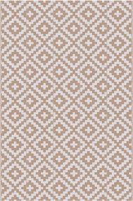 Outsunny Tapete Exterior Reversível 182x274 cm Desenho Geométrico Varanda Pátio Campismo Praia Resistência UV Branco Castanho | Aosom Portugal