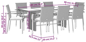 9 pcs conjunto de jantar p/ jardim c/ almofadões vime PE preto