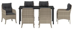 Conjunto de Jantar de Jardim com Almofadas Cinza-claro Rattan Poliéste