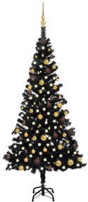 Árvore de Natal artificial c/ luzes LED e bolas 180 cm PVC preto