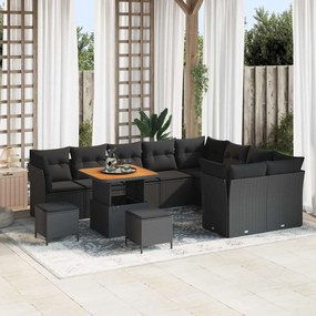 vidaXL Conjunto de Sofá de Jardim 12 pcs Preto vime PE
