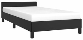 Estrutura de Cama Salu com Cabeceira em Couro Artificial Preto - 90x19