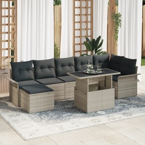 vidaXL Conjunto de Sofá de Jardim de 8 Peças com Almofadas Cinza Claro Rattan Poliéster
