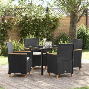vidaXL Conjunto de Jantar de Jardim de 5 Peças com Almofadas Preto Rattan Poliéster