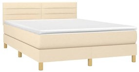 Cama box spring c/ colchão e LED 140x190 cm tecido cor creme